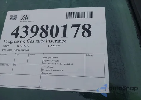 2019 Toyota Camry Se from USA, damaged, VIN 4T1B11HK6KU840860